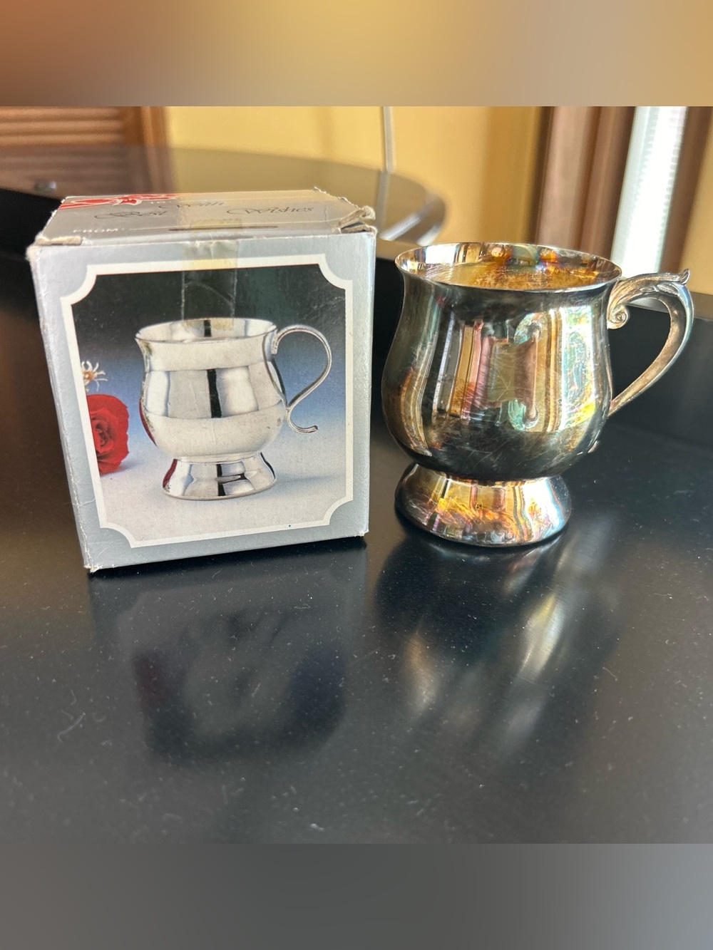 Vintage Silverplated Christening Baby Cup Tankard with Original Box